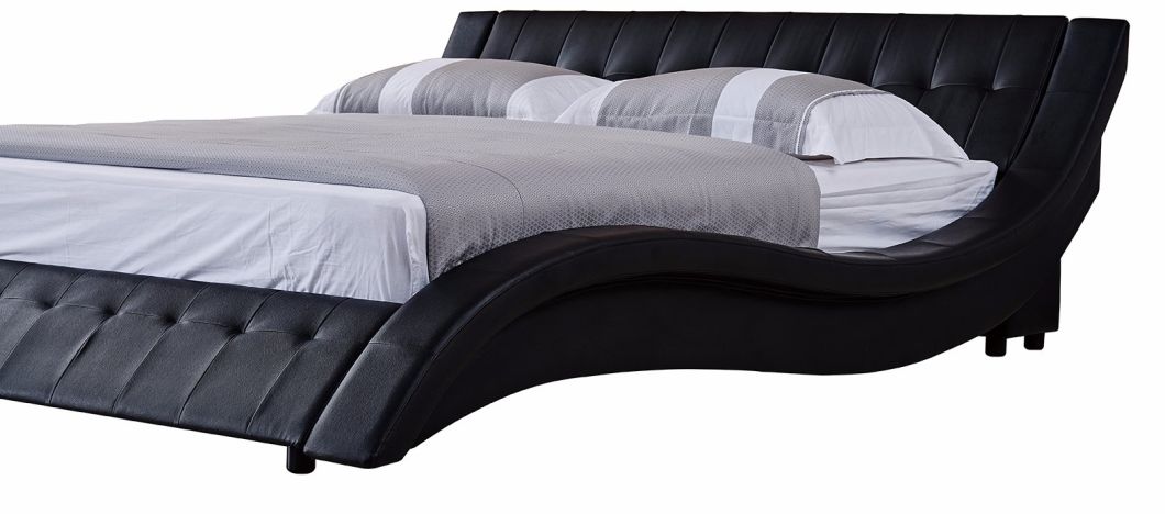 European Style Contemporary Leather Bed with Side Table