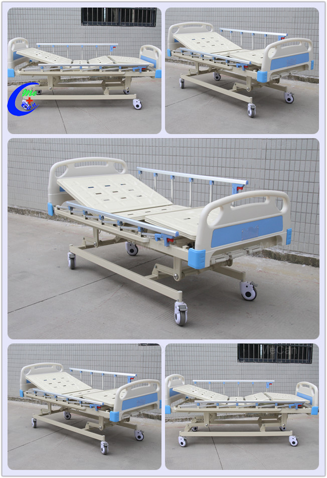 Hospital Furniture Three Cranks Hospital Manual Patient Bed, Adjustable Hospital Bed