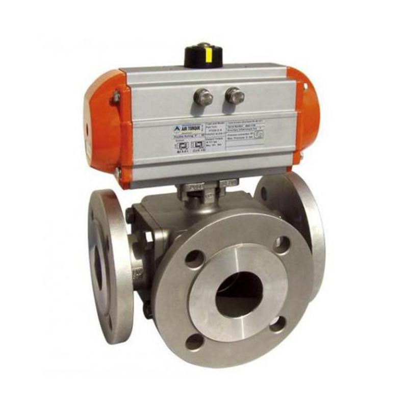 Three-Way Flanged Ball Valve with Rack&Pinion Pneumatic Actuator