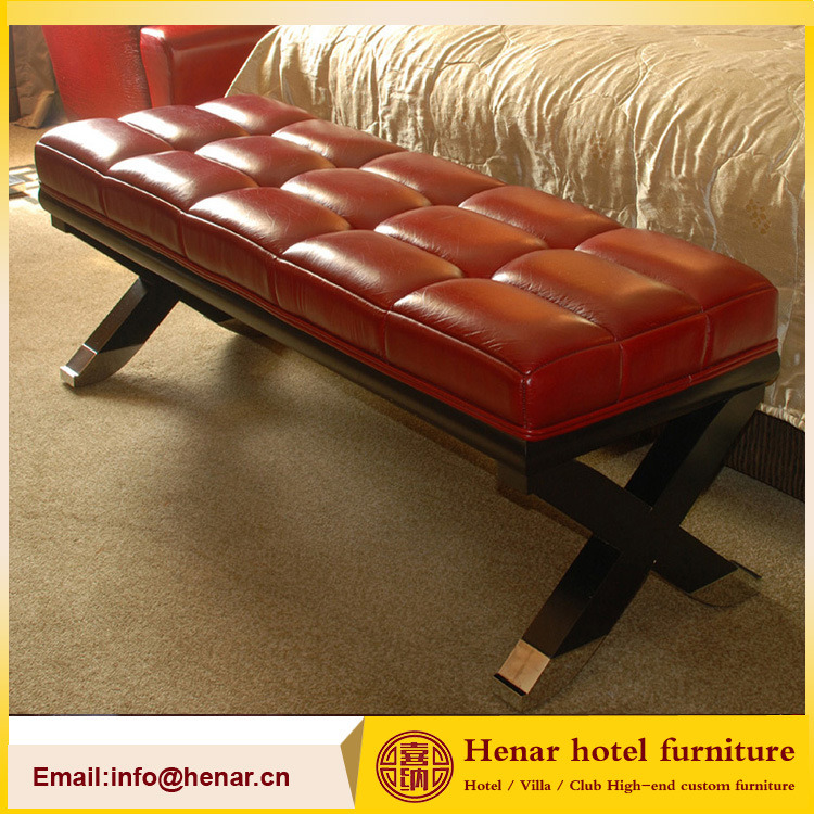 Red Leather Bed End Stool Storage Bench for Hotel Bedroom