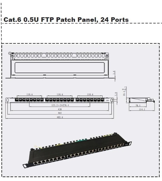 0.5u 24 Ports CAT6 FTP Patch Panel