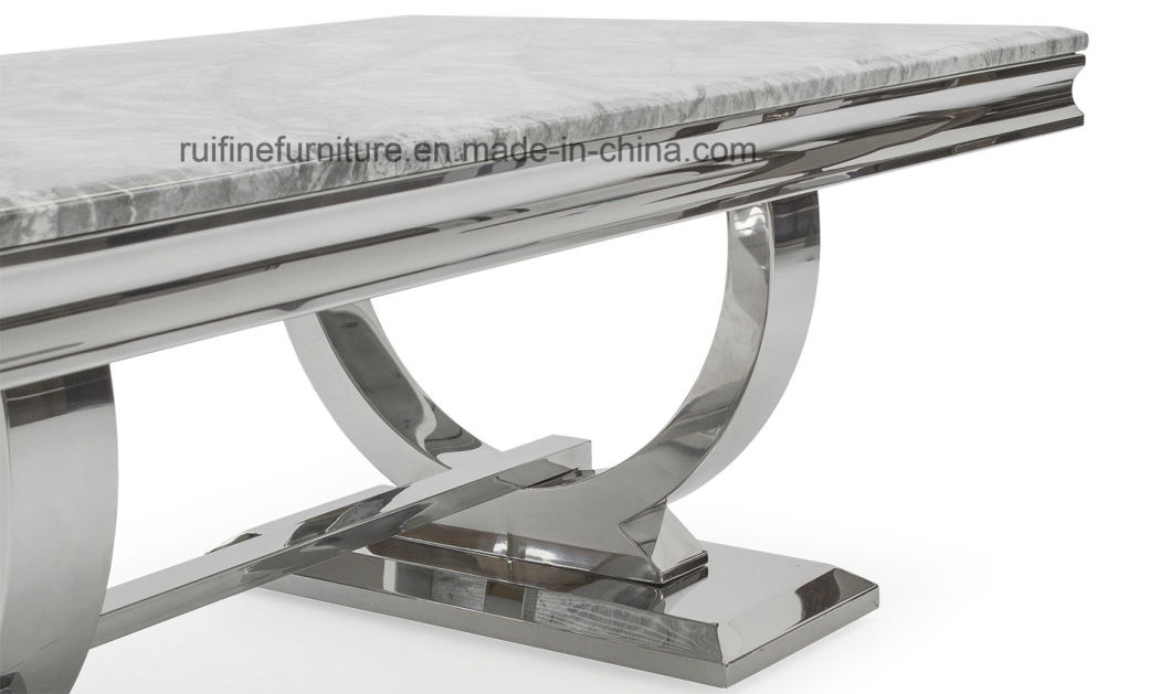 Modern Grey Marble Top Stainless Steel Chrome Arianna Console Table / Lamp Table / Coffee Table for Living Room