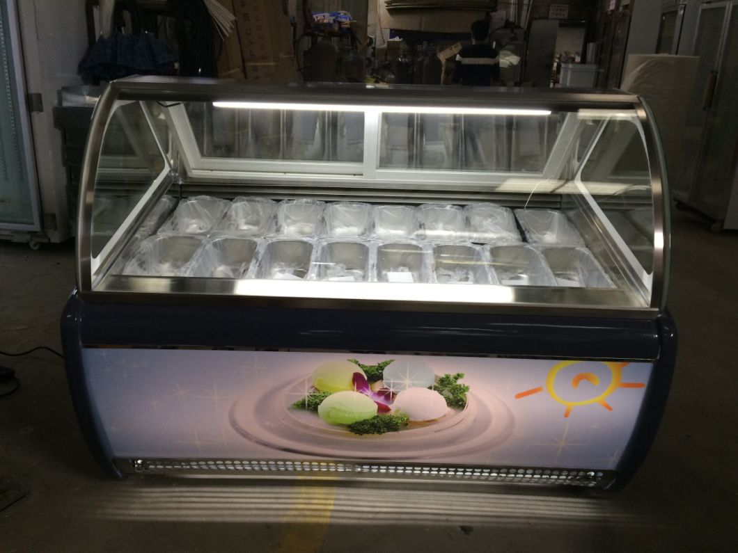 Semi Curved Glass Horizontal Ice-Cream Display Cabinet with 20 Pans
