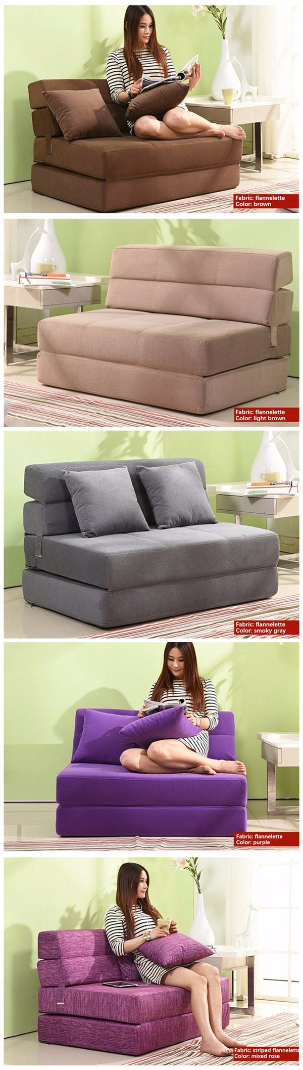 Convertible Lounger Gray Couch Living Room Mattress 195*150cm