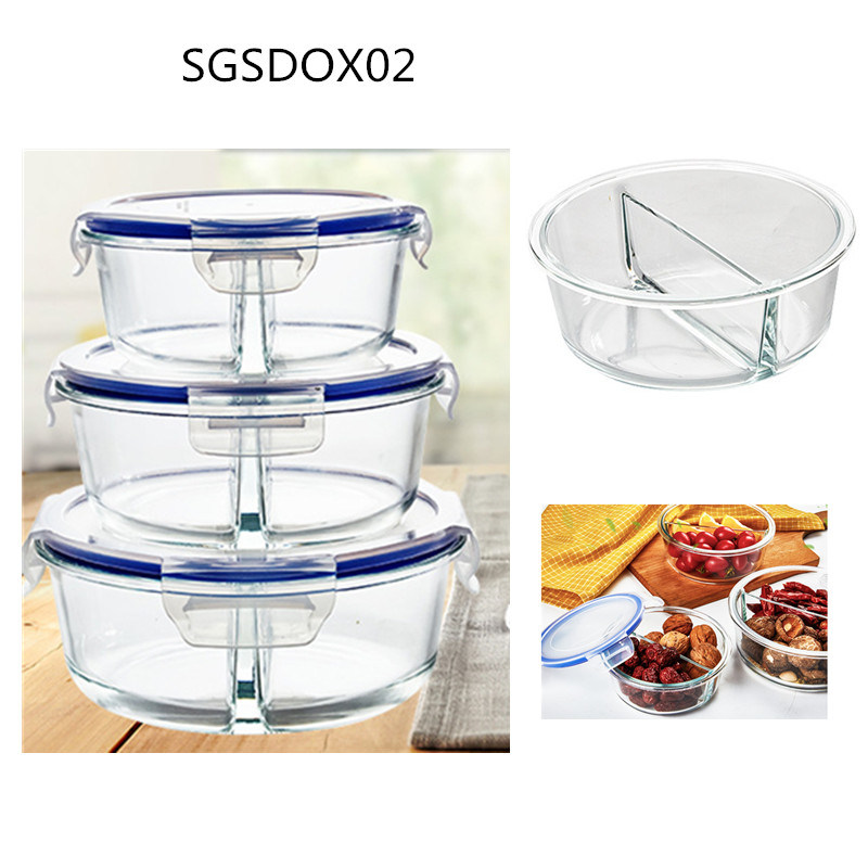 Stock Goods Separate Divider Glass Bowl with Lid