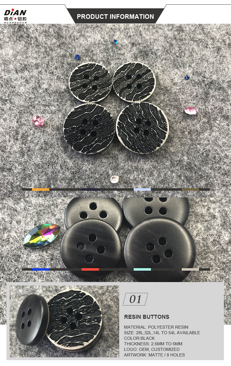 Eco-Friendly 4 Holes Black Plastic Button for Suits 18mm&20mm