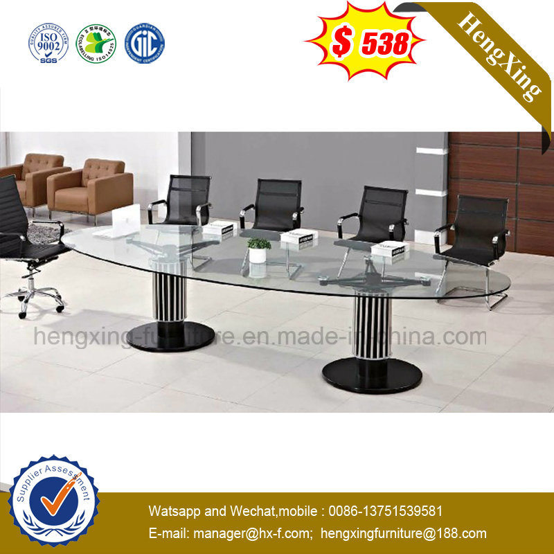 Oval-Shaped Tempered Glass Adjustable Standing Meeting Room Conference Table (NS-GD054)