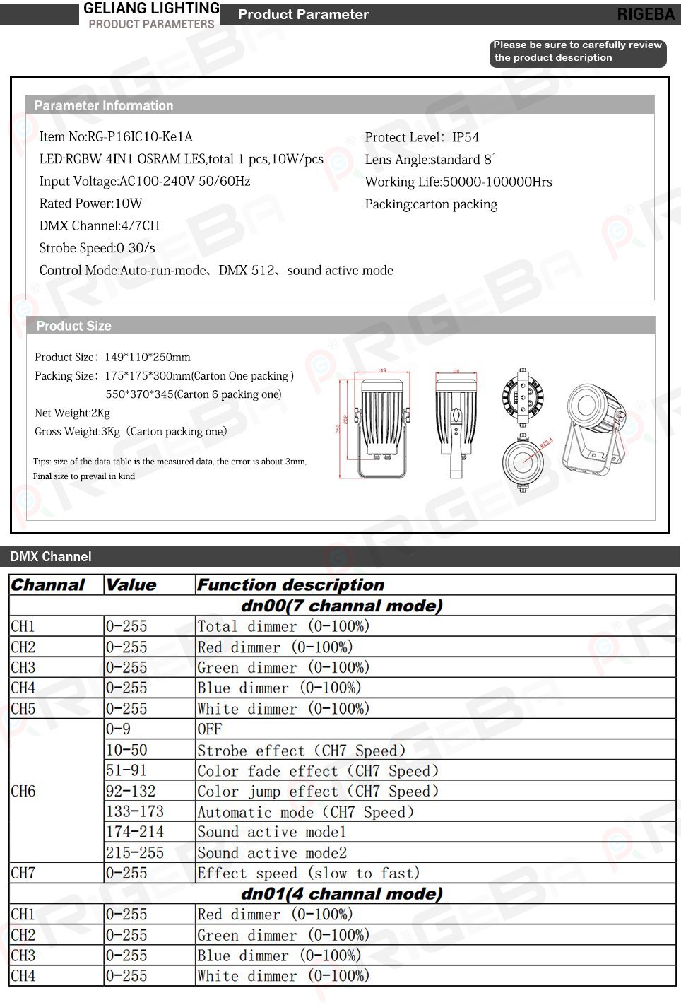 Mini 10W RGBW4in1 Osram Narrow Beam 8 Degree LED Stage Spot PAR Can Light