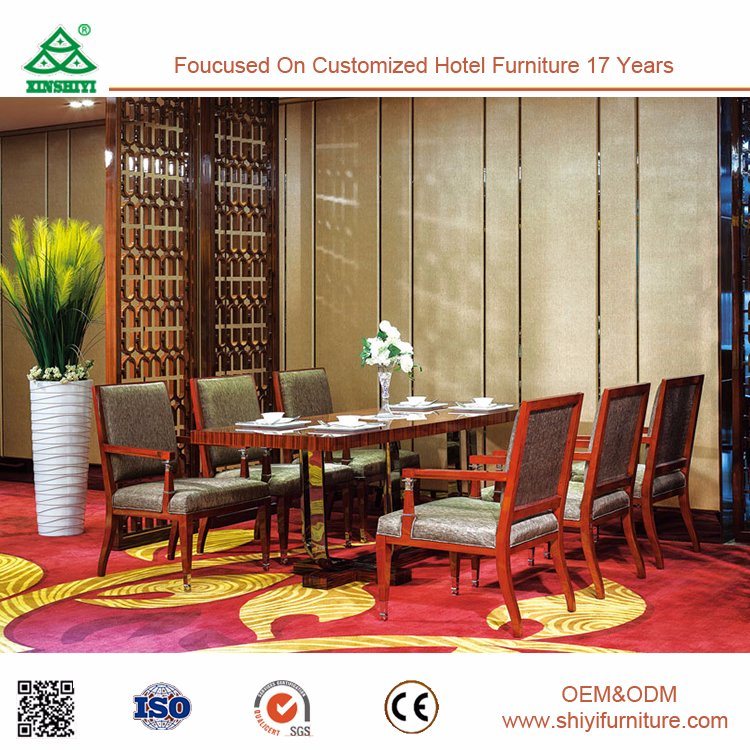 Modern New Design Hotel Dining Room Set Furniture Wooden Dining Table with Wooden Fabric Dining Chair