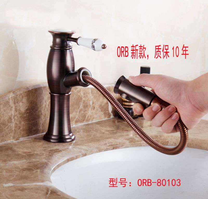 Brushed Nickel Brass Material Spray Flexible for Bathtub Pull out Faucet