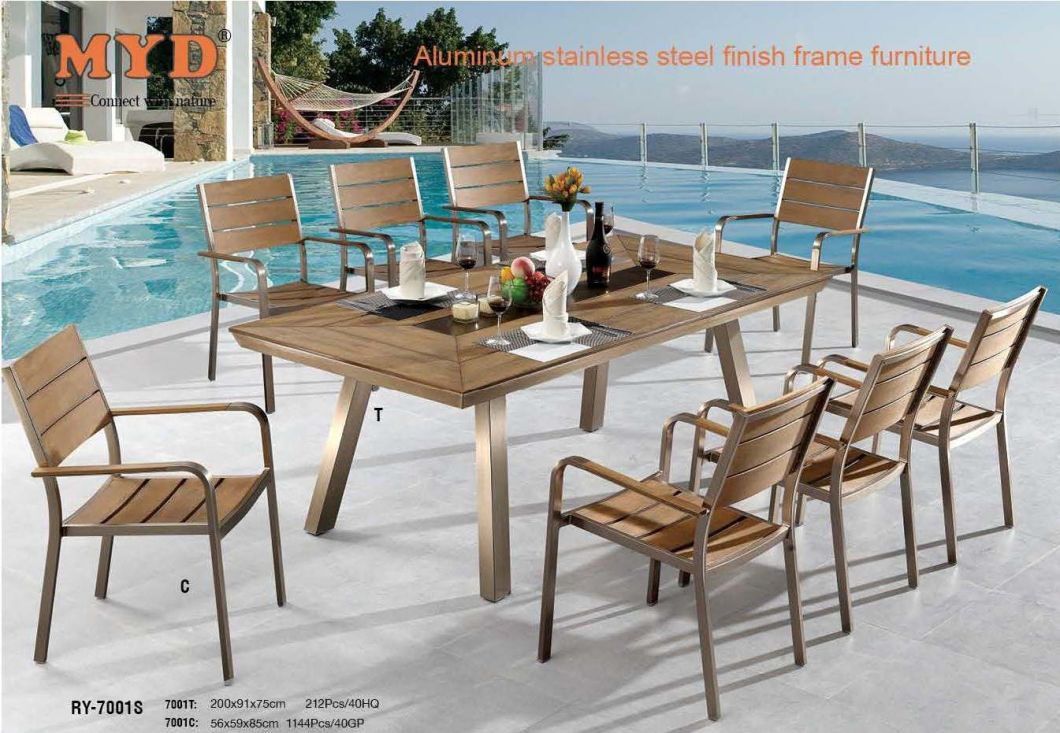 Patio Gaden Home Hotel Office Aluminum Wood Dining Table and Chair