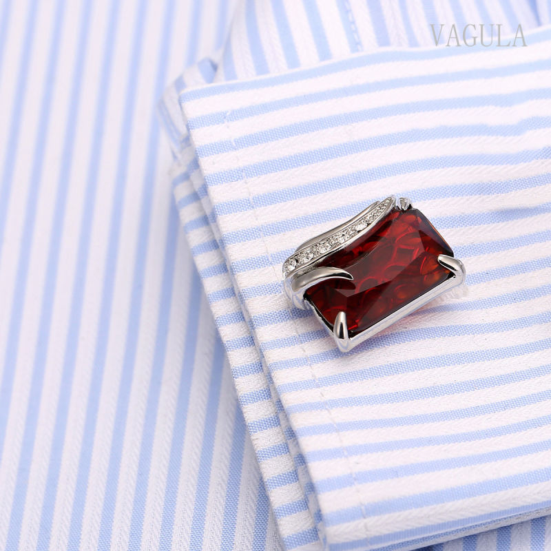 VAGULA Plated Silver Red Crystal Gemelos Cuff Links 162
