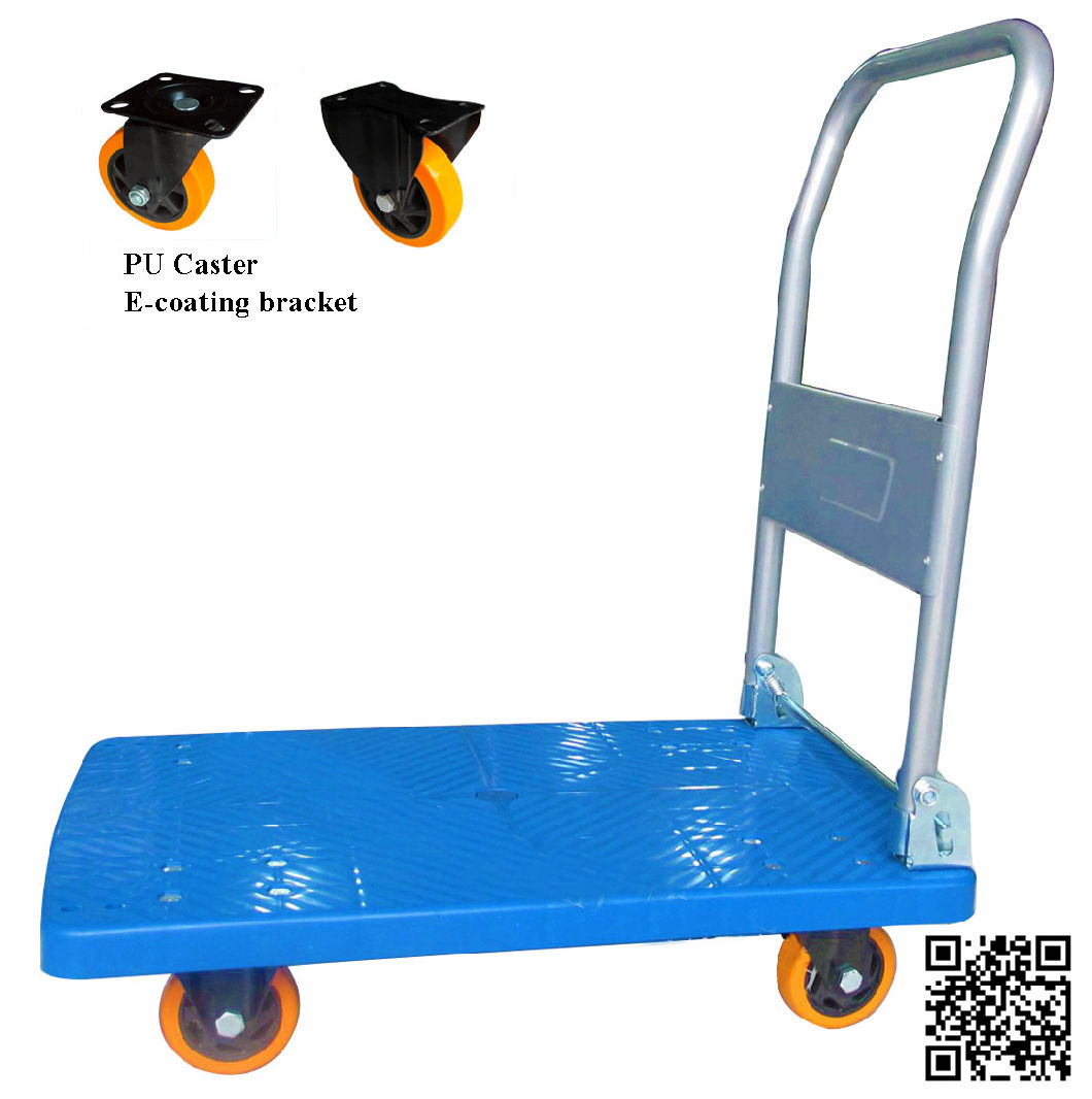 300kg Plastic Platform Hand Truck Foldable Trolley with PU Caster