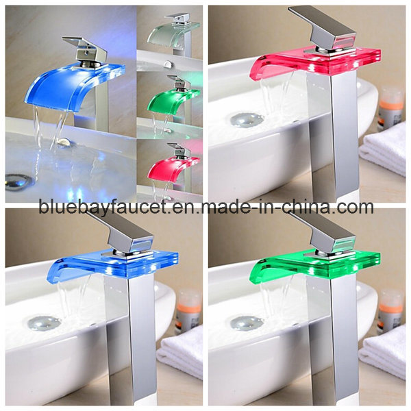 Temperature Sensitive 3 Color Changing Bathroom Glass LED Tap