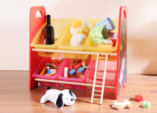 Wooden Toy Storage Shelf Plastic Bin Tidying Box Furniture Toy