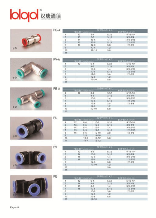 One Touch Fitting, Plastic Fittings, Puc Fitting