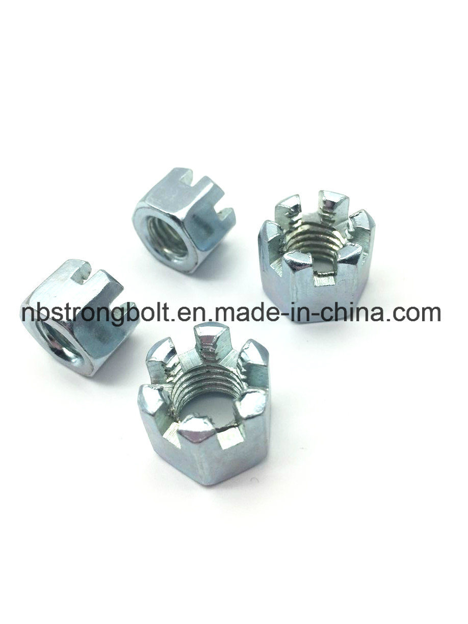DIN935 Hexagon Slotted Nut with White Zinc Palted Cr3+ M20