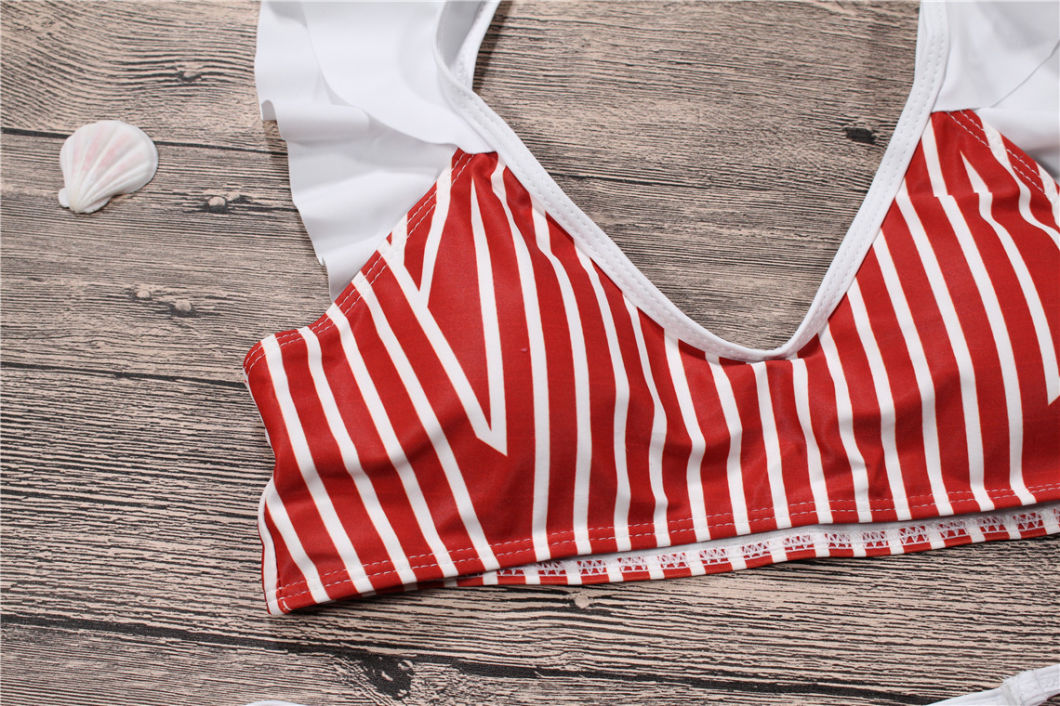 Stripe Two Piece Sexy Bikini Nylon Swimsuit for Woman