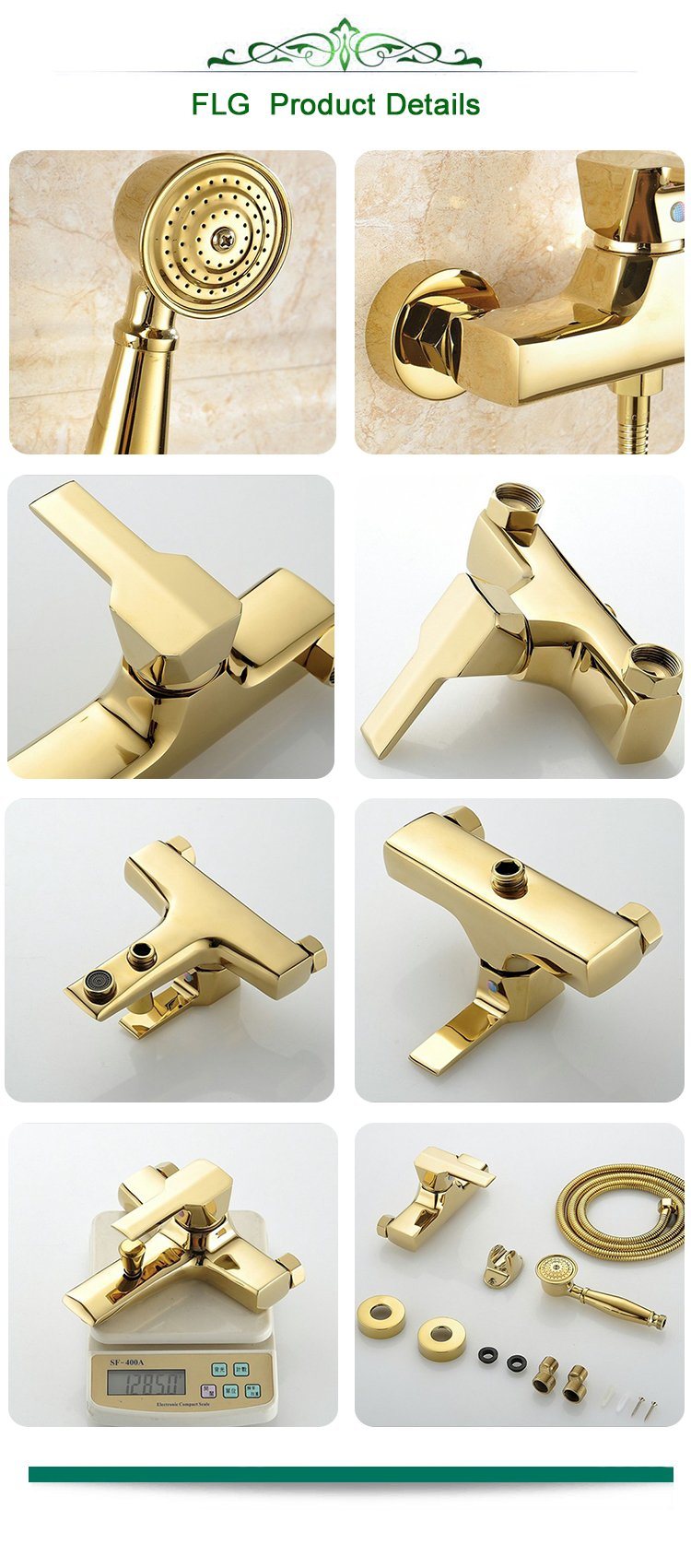 FLG Gold Plated Bathtub Faucet with Hand Shower Set