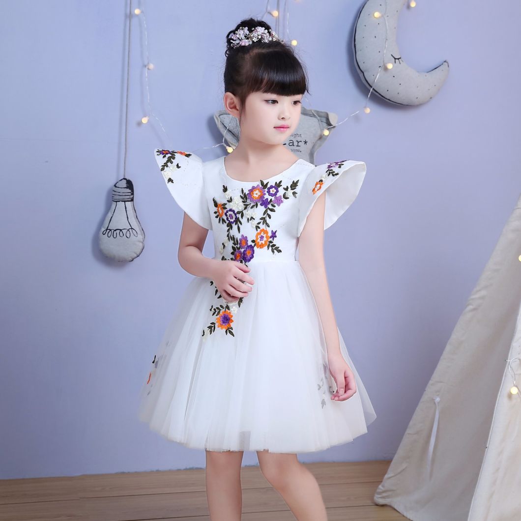 Embroidery Sleeve Ivory Flower Girl Dress