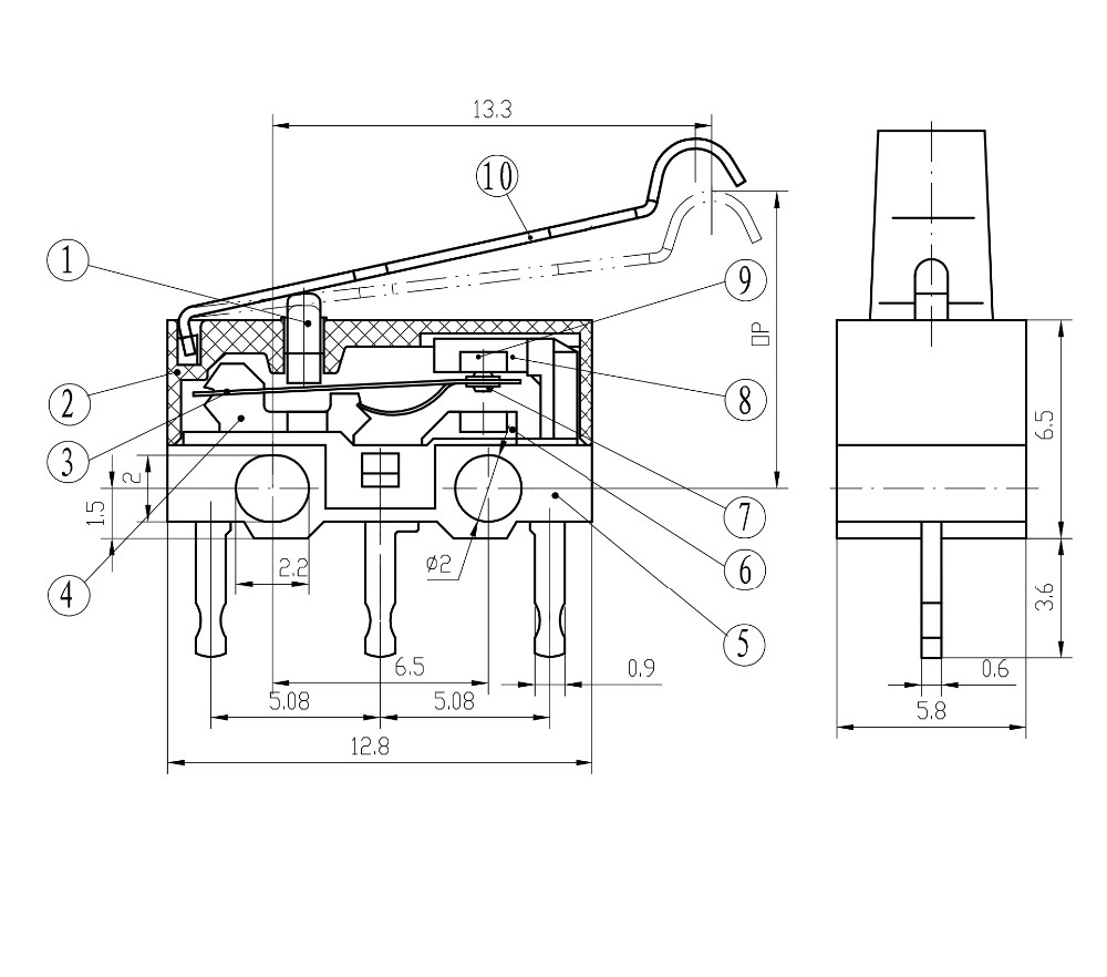 Micro Snap Action Switch Three Terminals with Lever for Electrical Machine and Tools