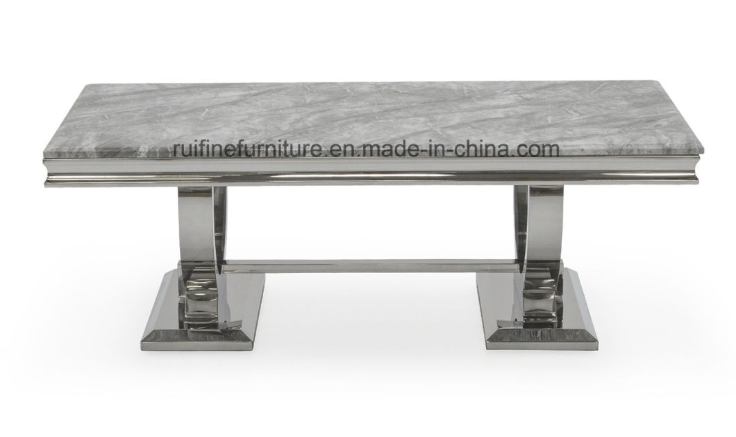 Modern Grey Marble Top Stainless Steel Chrome Arianna Console Table / Lamp Table / Coffee Table for Living Room