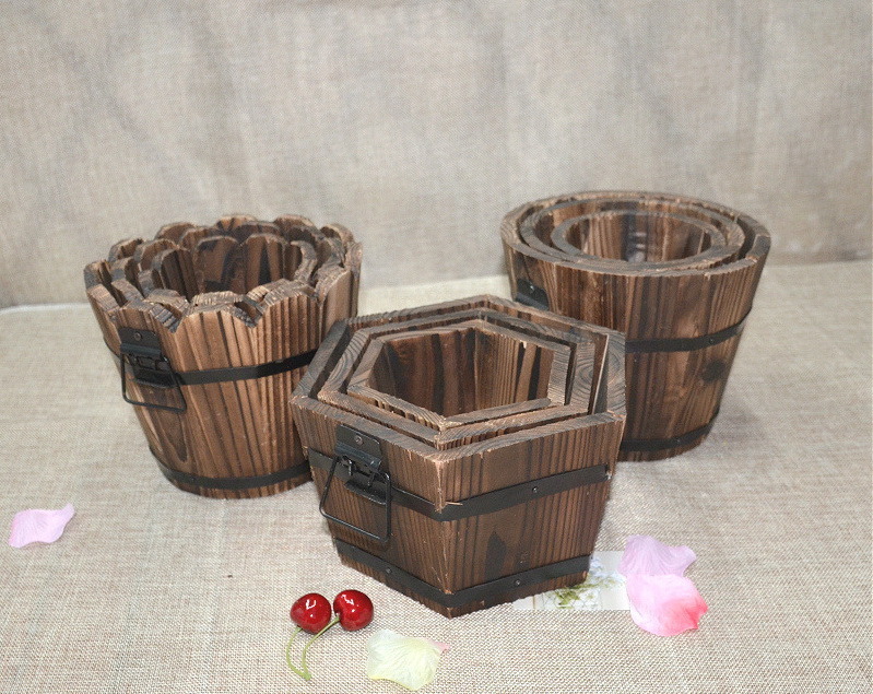 Round Wooden Flower Pot for Garden/Home Decoration