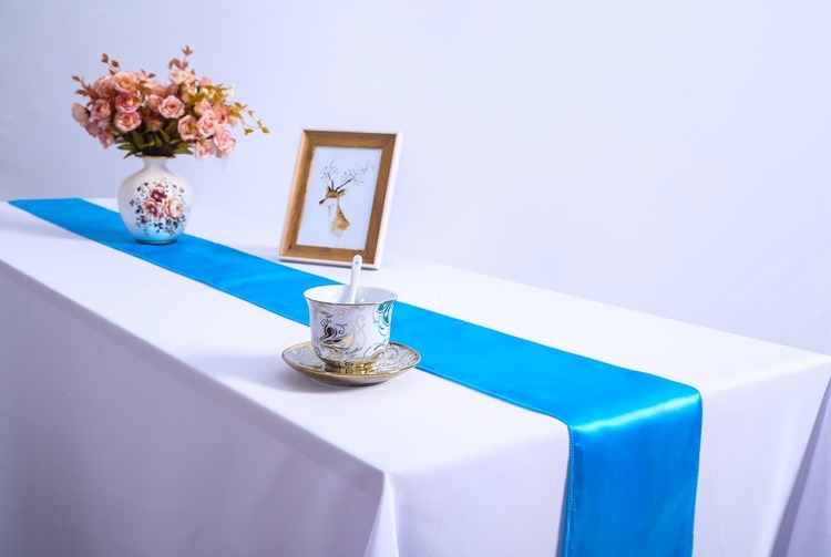 Blue Color Garden Home Banquet Folding Table Satin Runners Decoration