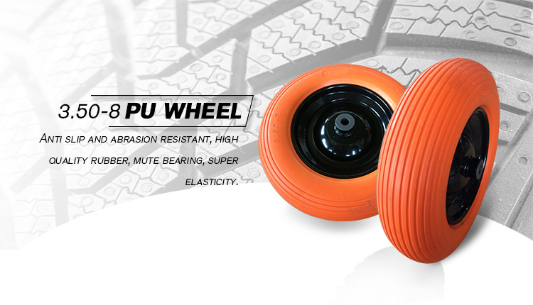 3.50-8 PU Solid Wheel for Wheelbarrow, Trolley, Tool Cart