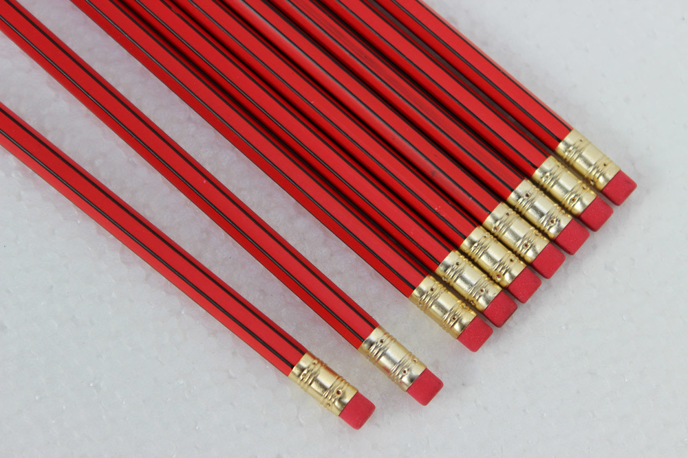 High Quality Hexagonal Pencils with Stripe Coating and Eraser Tip