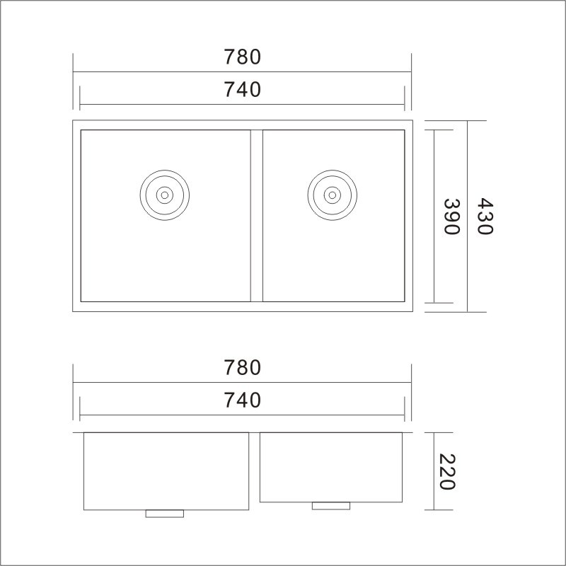 Undermount Stainless Steel Handmade Sink (7853s)