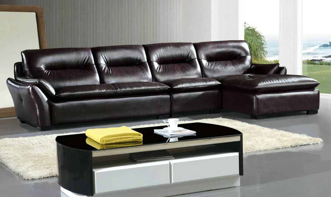 Luxury Furniture Wood Leather Sofa for Home Furniture (B. 985)