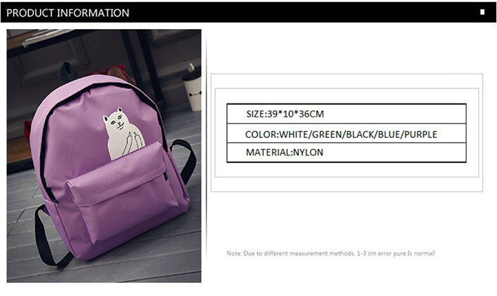 The New Canvas Double Shoulder Bag Printed Cartoon Cat Lady Bag Backpack