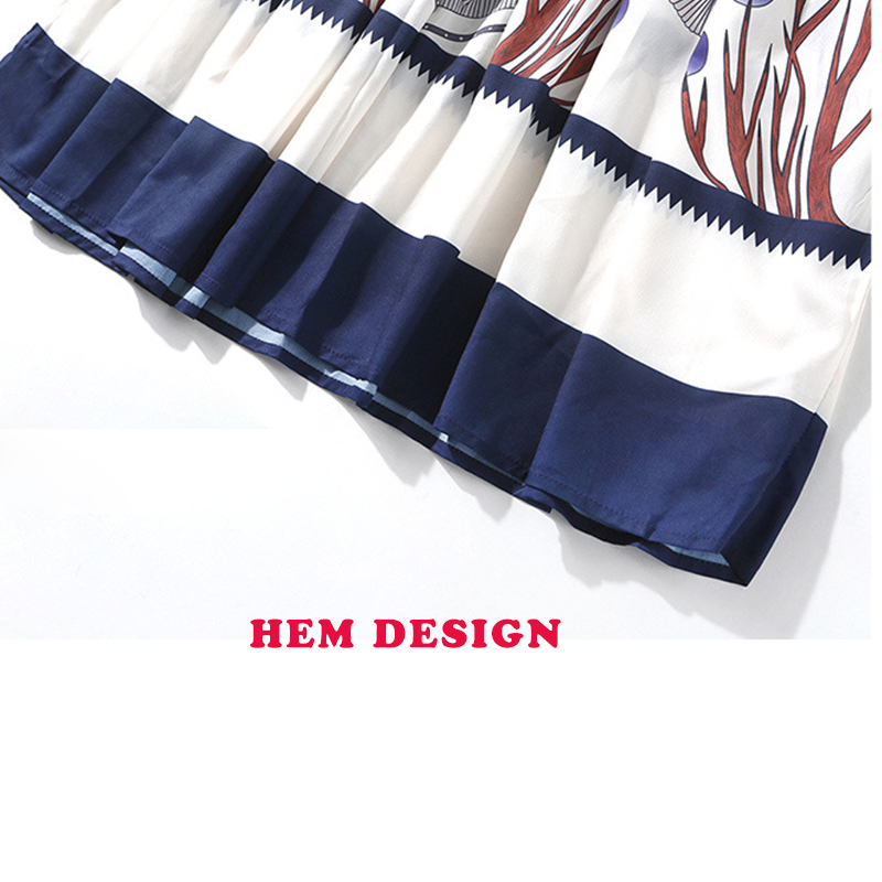 Fashion European Style Elastic Waist Printing Long Sleeve Dress