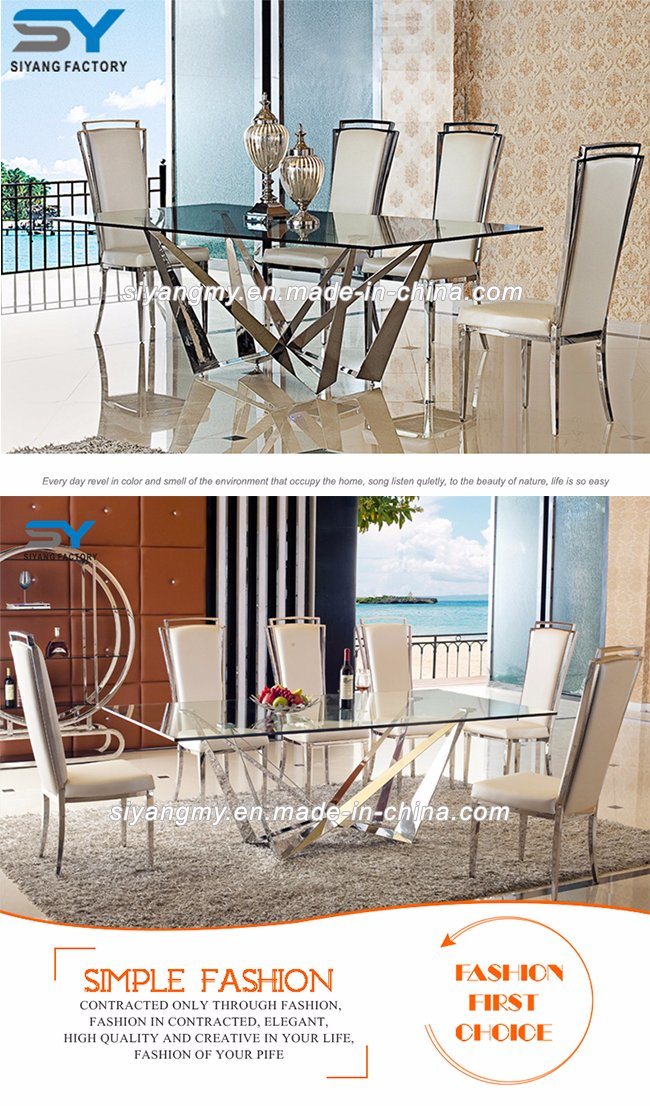 Stainless Steel Furniture Dining Table Chair Tempered Glass Dining Table