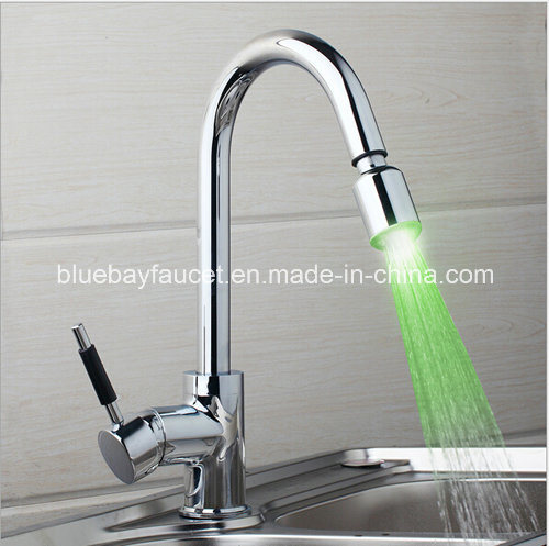 Pull out Chrome Brass Color Changing Water Powered LED Retractable Kitchen Taps Mixer