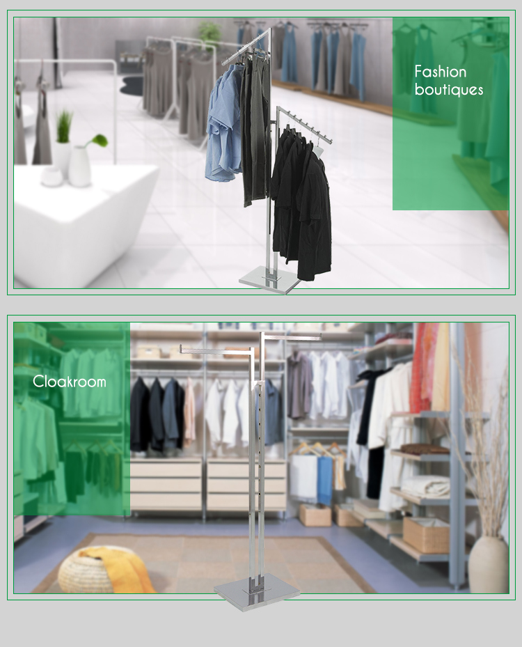 Two Ways Chrome Clothes Display Garment Racks