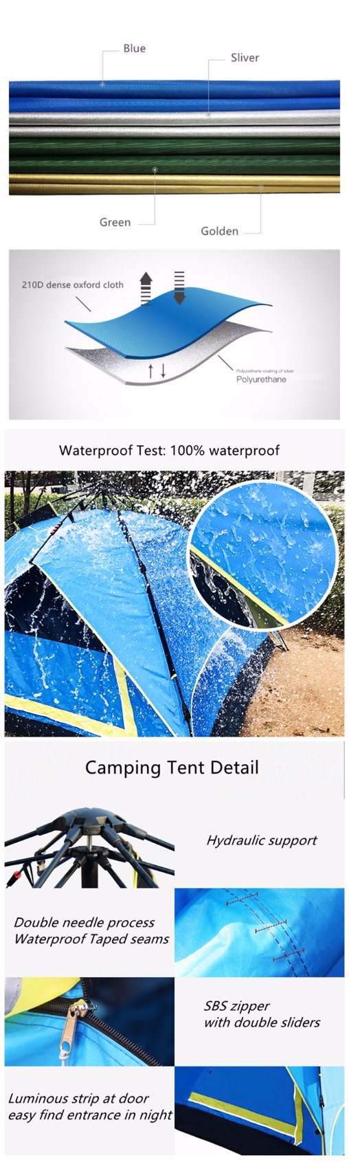 Camping Tent Waterproof Windproof Outdoor Hiking 3 Person Automatic Instant Pop up Tent