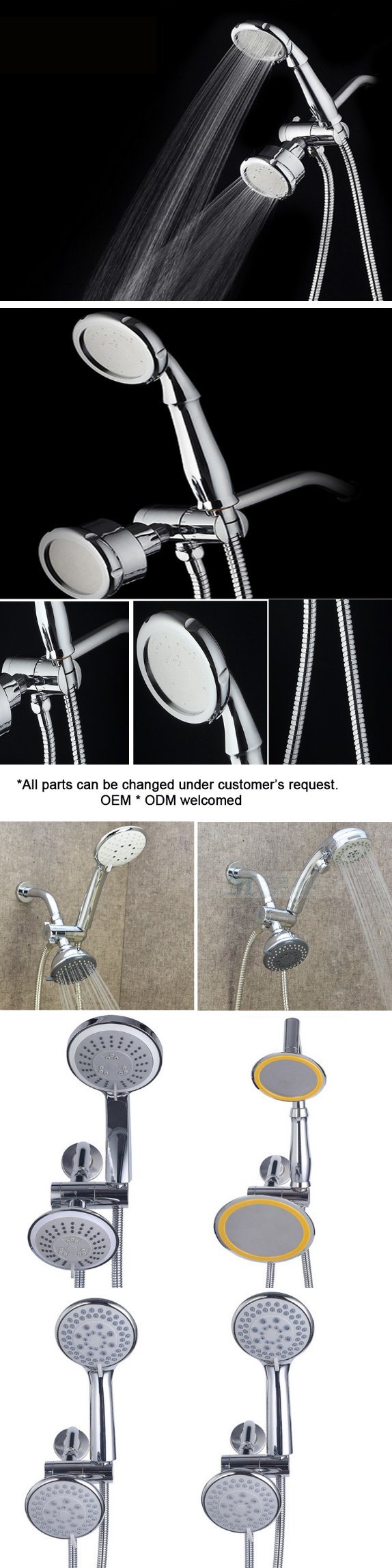 8 X 8 Function American Standard Combo Shower Set 3-Way High Pressure Hand Held Showerhead with Flexible 15 Inch Hose Chrome Finish