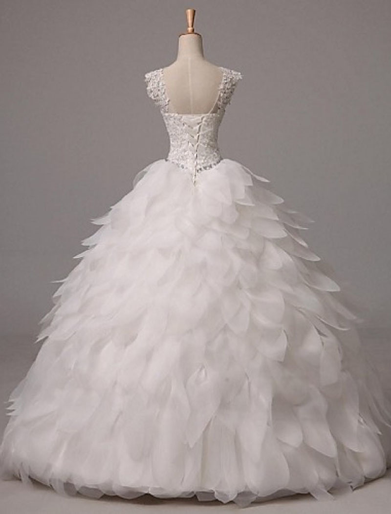 Ball Gown Wedding Dress Floor-Length Straps Organza with Beading