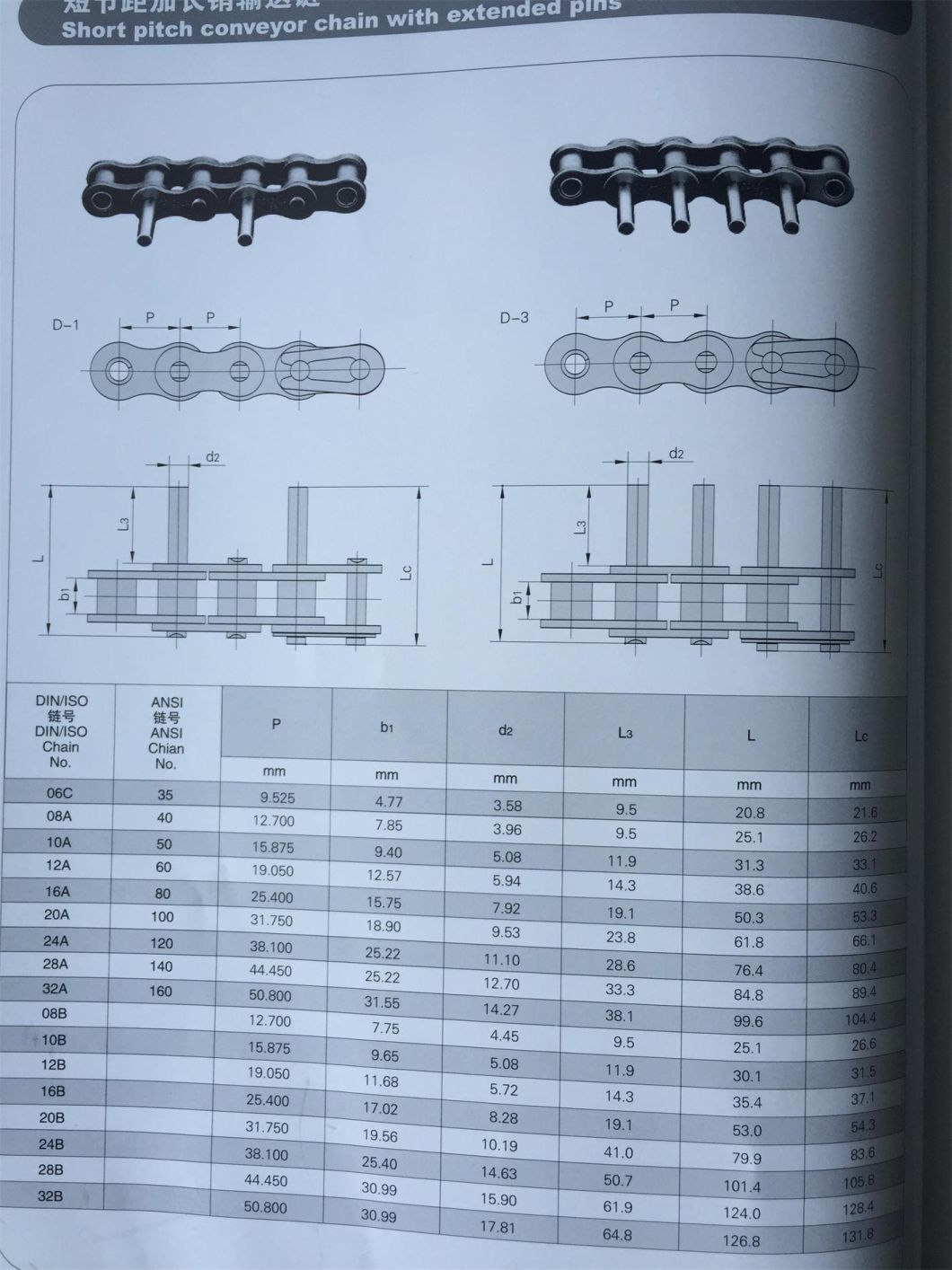 Short Pitch Conveyor Chain with Extended Pins