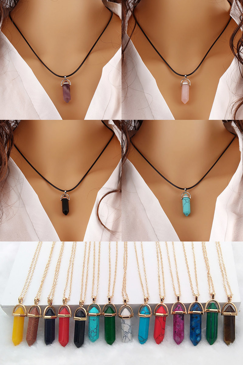 Pendant Silver Alloy Necklace Natural Stone Healing Crystals Chain Necklace