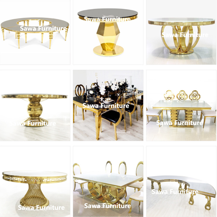 Beautiful Fantasy Golden Stainless Steel Luxury 12mm Tempered Glass Dining Table