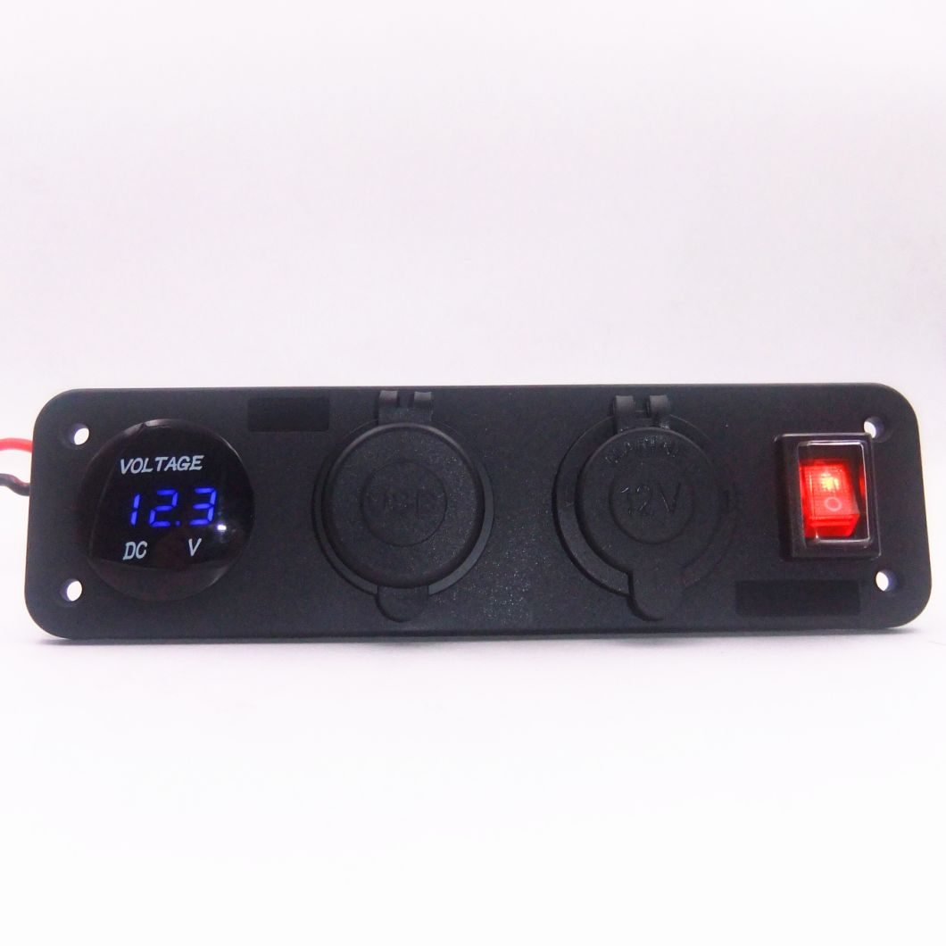 Waterproof Switch Panel Power Socket Voltage Meter Dual USB Charger Rocker Switch Button for Car Marine Motorcycle LED Light