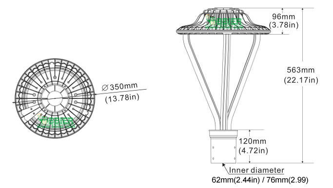 2018 New Style 100W LED Post Top Lamps ETL Dlc Listed IP65