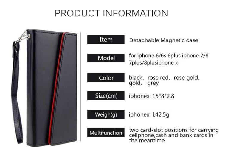 Detachable Magnetic Snap-on PU Leather Wallet Cases Card Slot Flip Case Cover