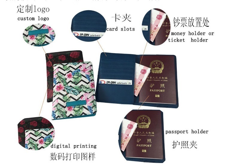Digital Printing PU Leather Travel Passport Holder