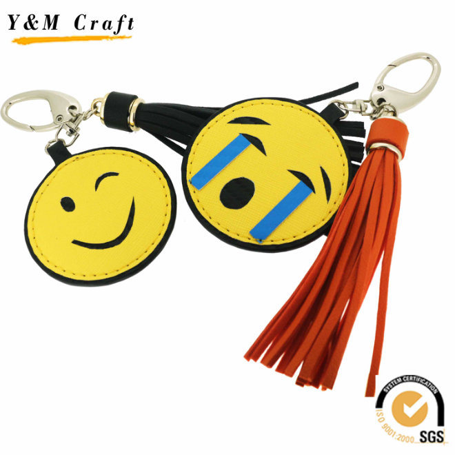 Promotion Superior Emoji PU Leather Tassel Key Holder Key Chain