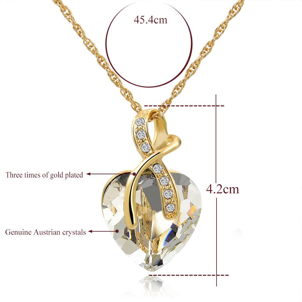 Crystal Heart Necklace Earrings Jewellery Set for Women Bridal Wedding Accessories