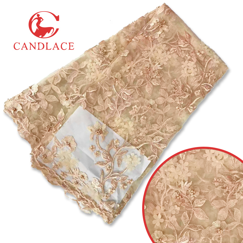 Candlace 3D Flower Beaded Bridal Tulle French Net Lace